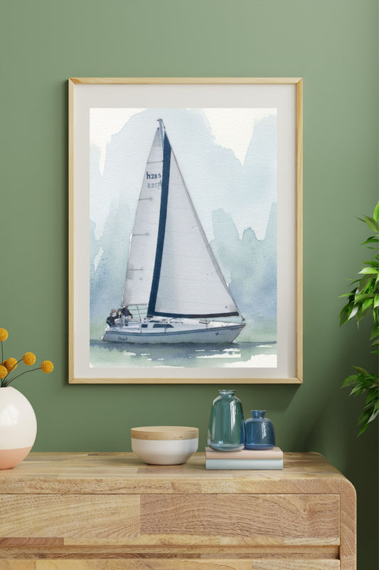 Sailing Boat | Water Sports Art| Prints, Giclee Paper, Giclee Canvas, Birch Wood, and Metal Panels