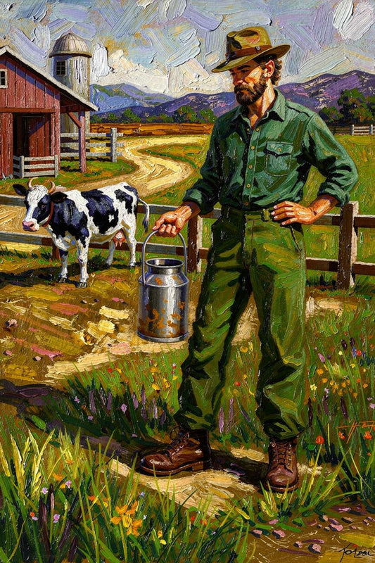 Dairy Farmer| Farm Cow Art| Giclee Paper- Wood- Metal- Canvas
