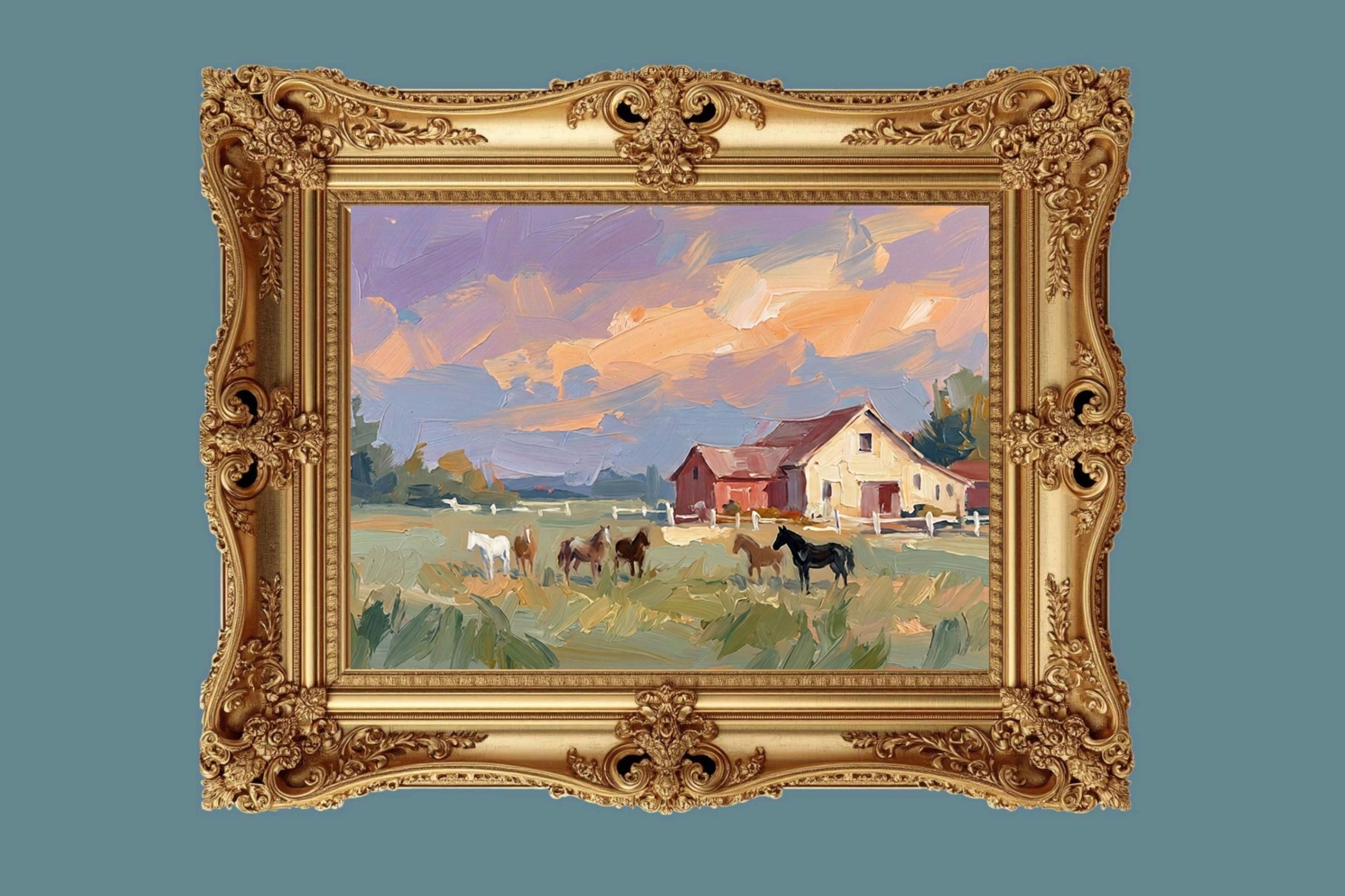 Spring Morning Stables |Pastel Impressionist Print| Horse Farm Print| Equestrian Wall Art| Giclée on Canvas, Wood, Metal, Fine Art Paper