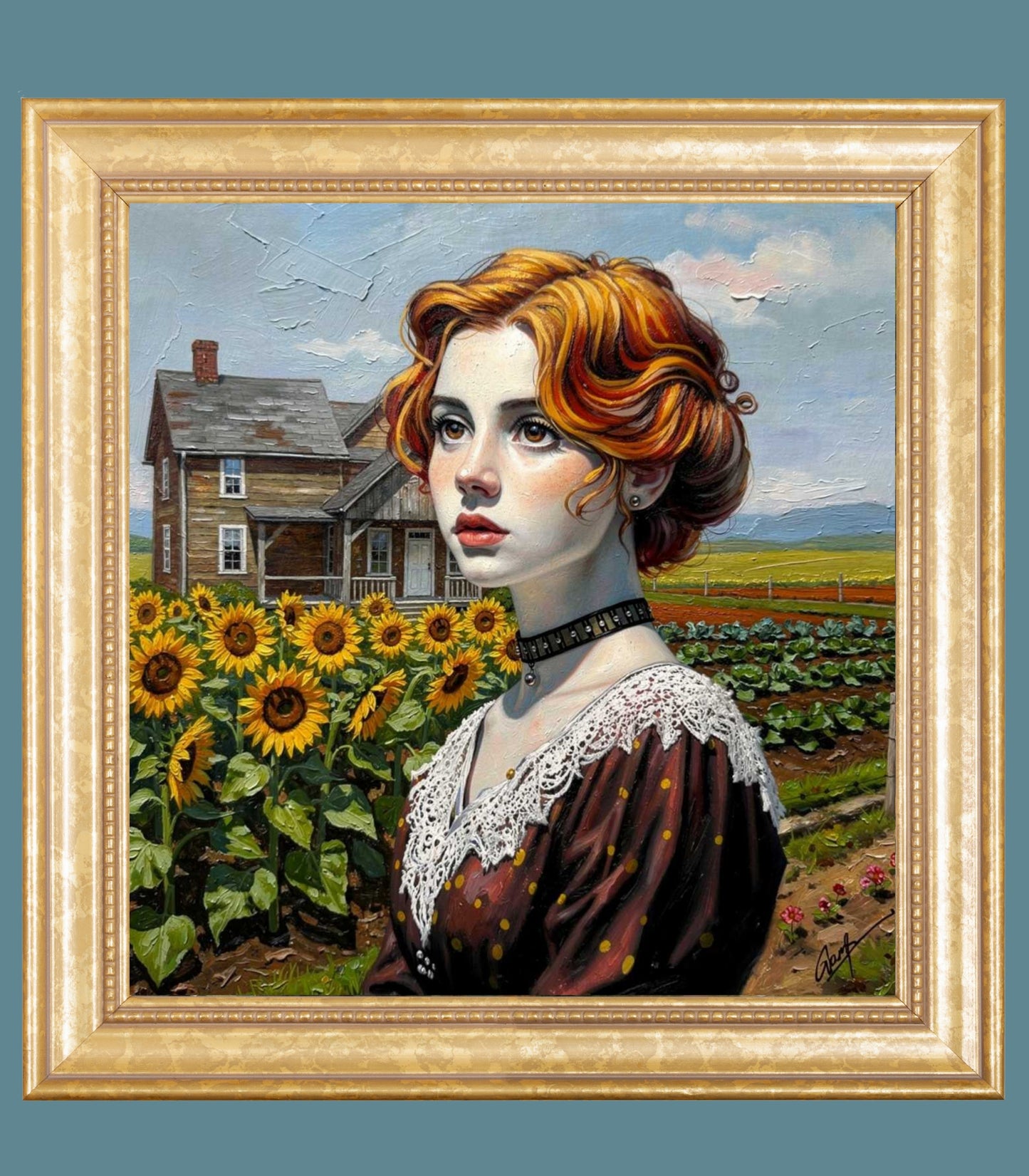 Vintage Farm Girl| Harvest Art| Giclee Paper- Wood- Metal- Canvas