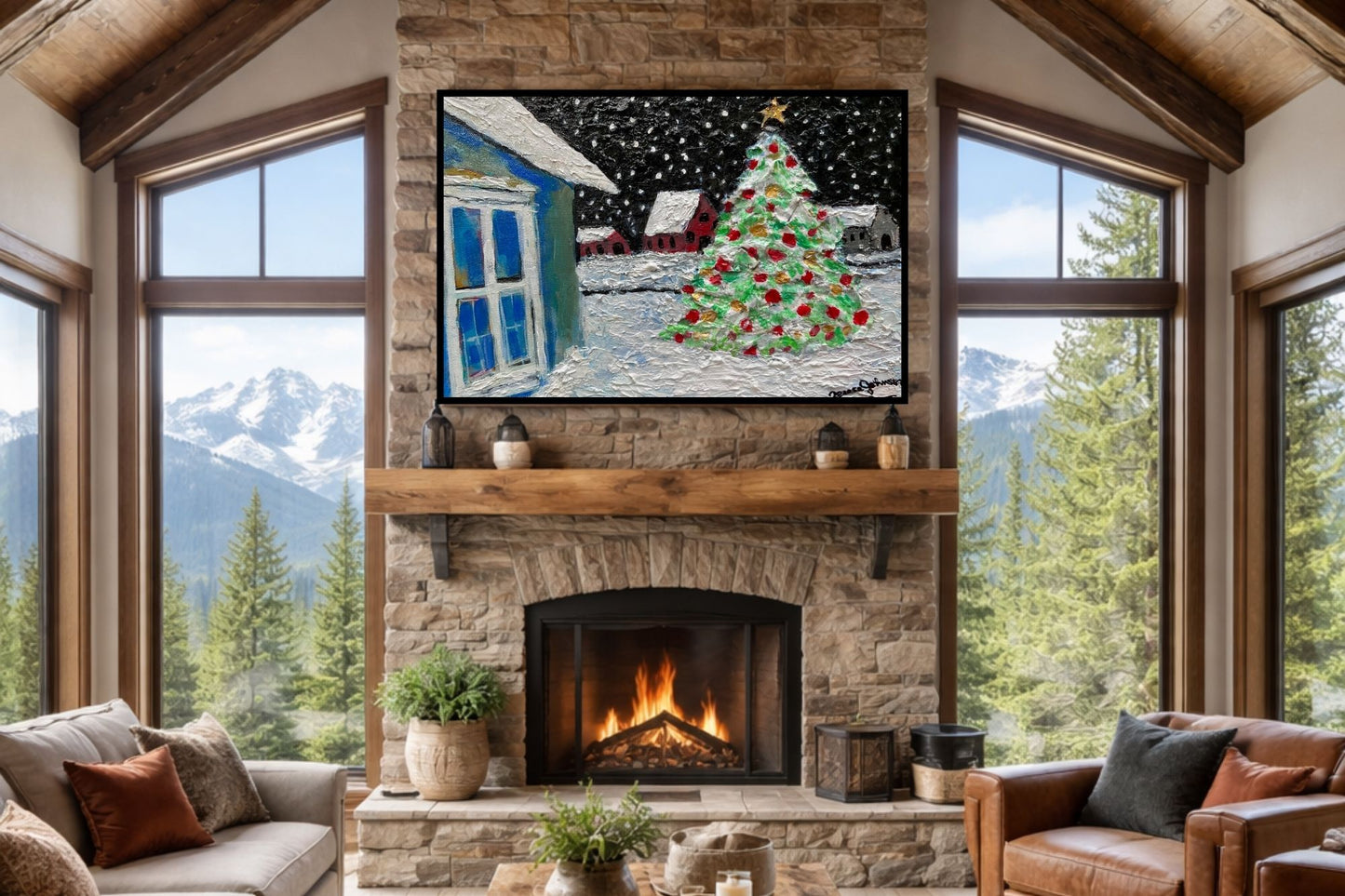 Country Christmas Morning| Merry Christmas| Vintage Style Art| Giclee Paper- Wood- Metal- Canvas