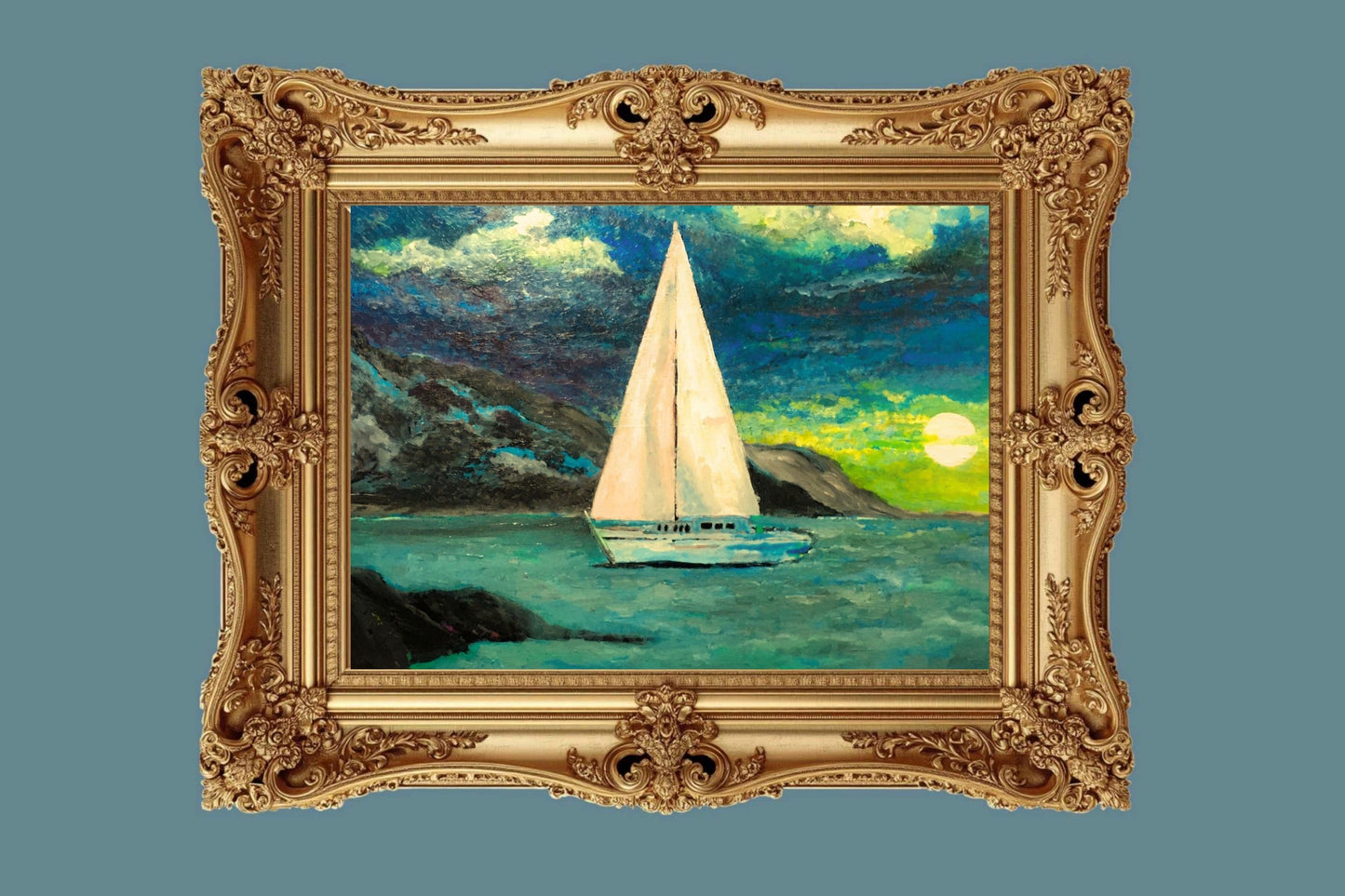 Sailing Past the Point | Original Teresa Johnson Coastal Sailboat Art | Ocean Seascape | Nautical Wall Decor | Giclée Paper • Wood • Metal • Canvas