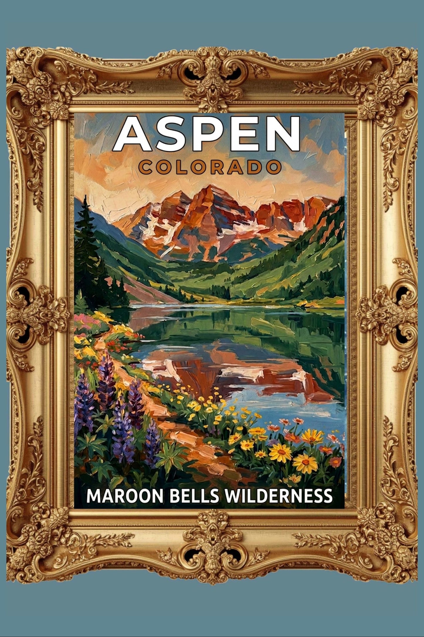 Aspen Colorado – Maroon Bells Wilderness | Mountain Lake Travel Poster | Impressionist Rocky Mountain Wall Print| Giclée Canvas, Metal, Wood & Paper Print