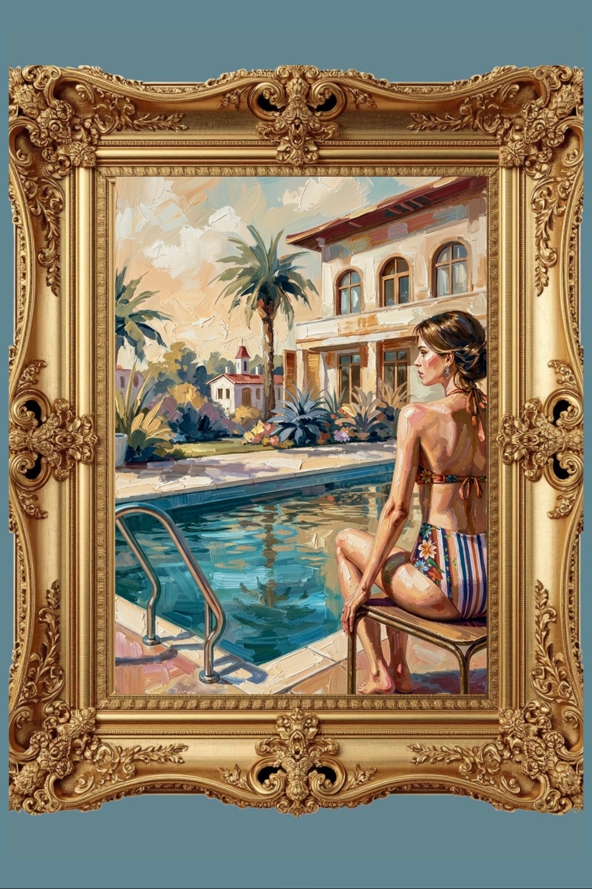 By the Pool, Bahamas | Tropical Resort Wall Art | Island Vacation Impressionist Painting | Giclée Paper • Canvas • Wood • Metal