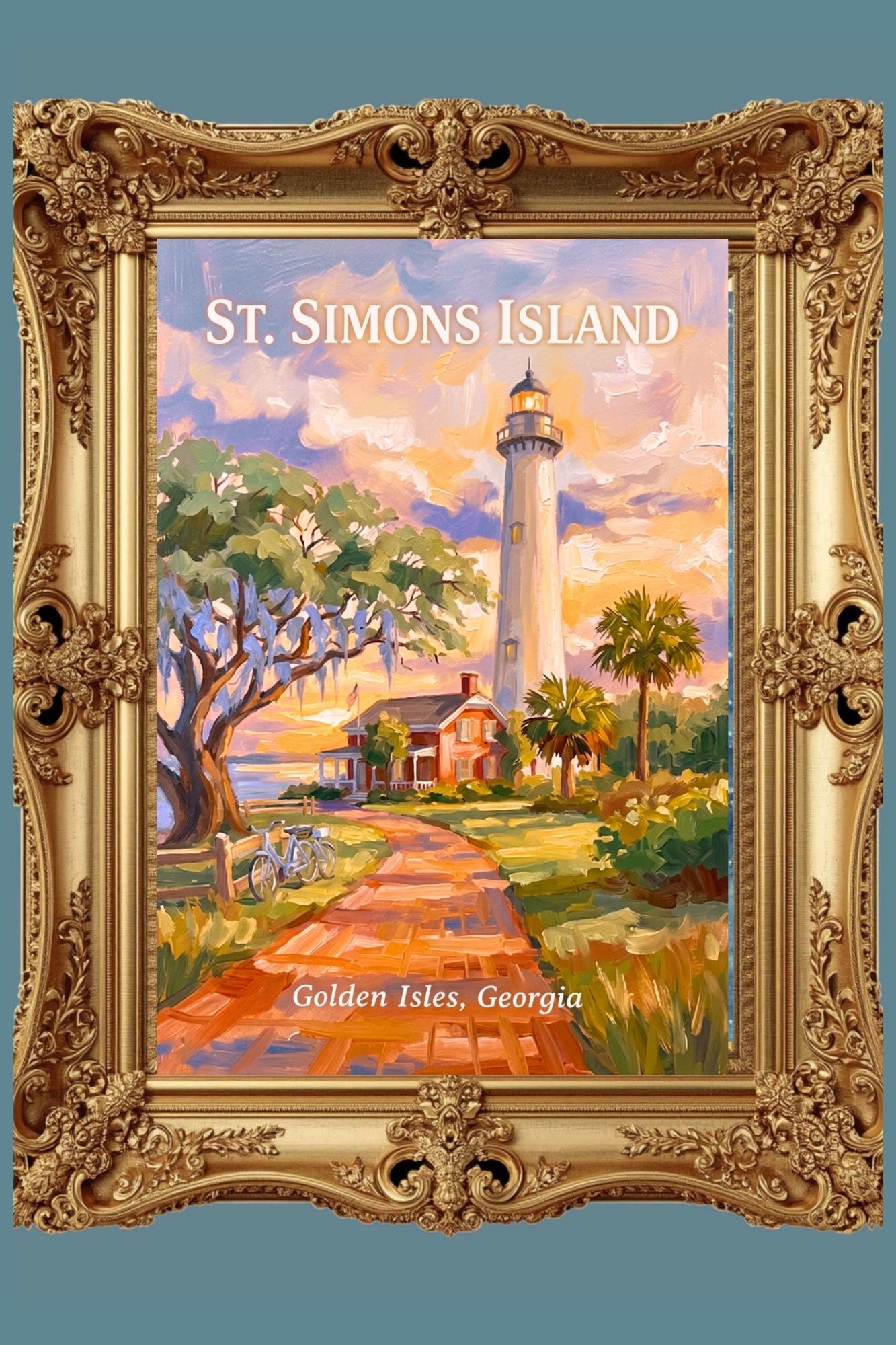 St. Simons Island Lighthouse Scene| Lighthouse Print| Travel Poster|  Giclee Paper- Wood- Metal- Canvas