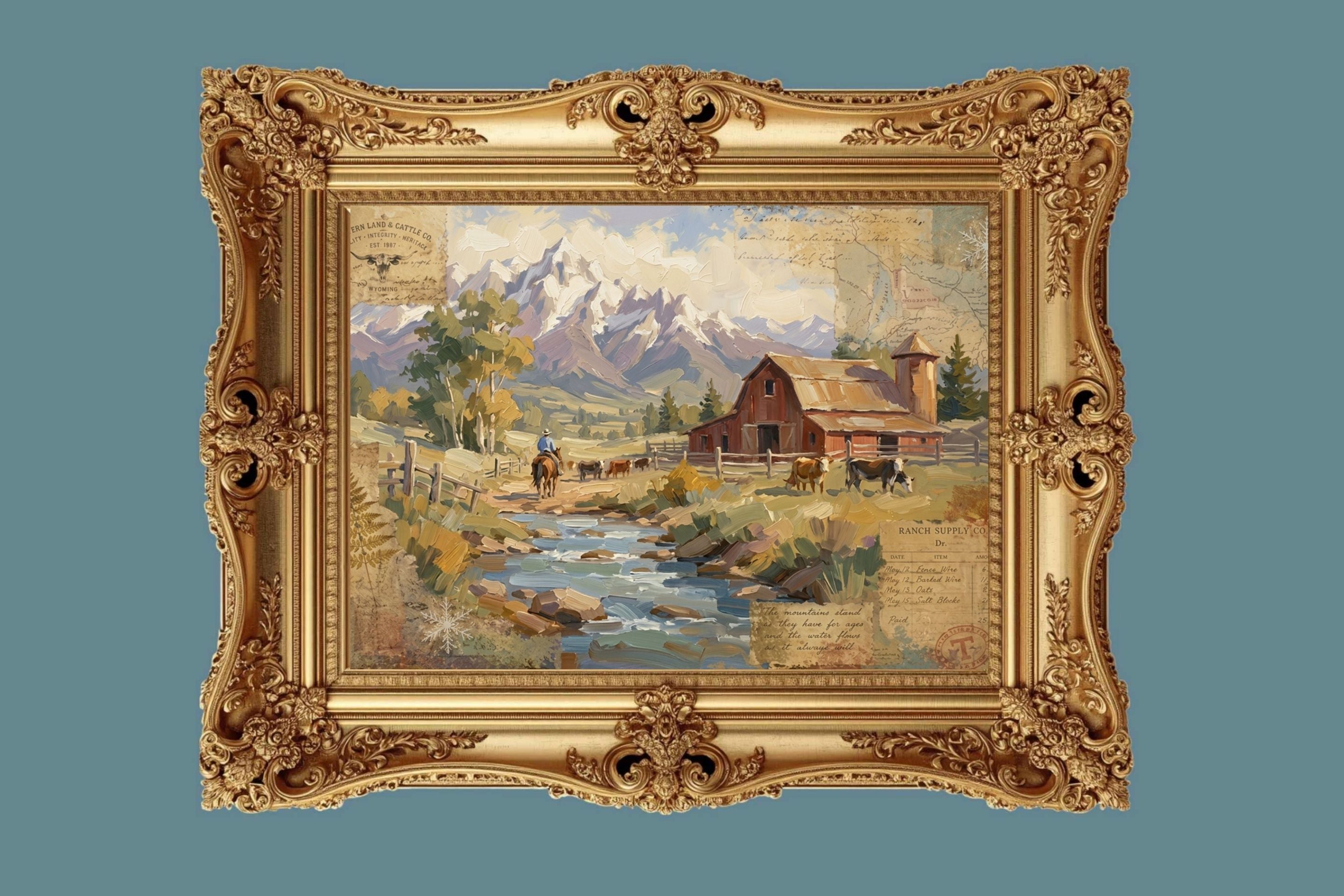 Rancher's Retreat| Rustic Ranch & Mountain Landscape Print | Western Farmhouse Giclée Print on Paper, Canvas, Wood & Metal