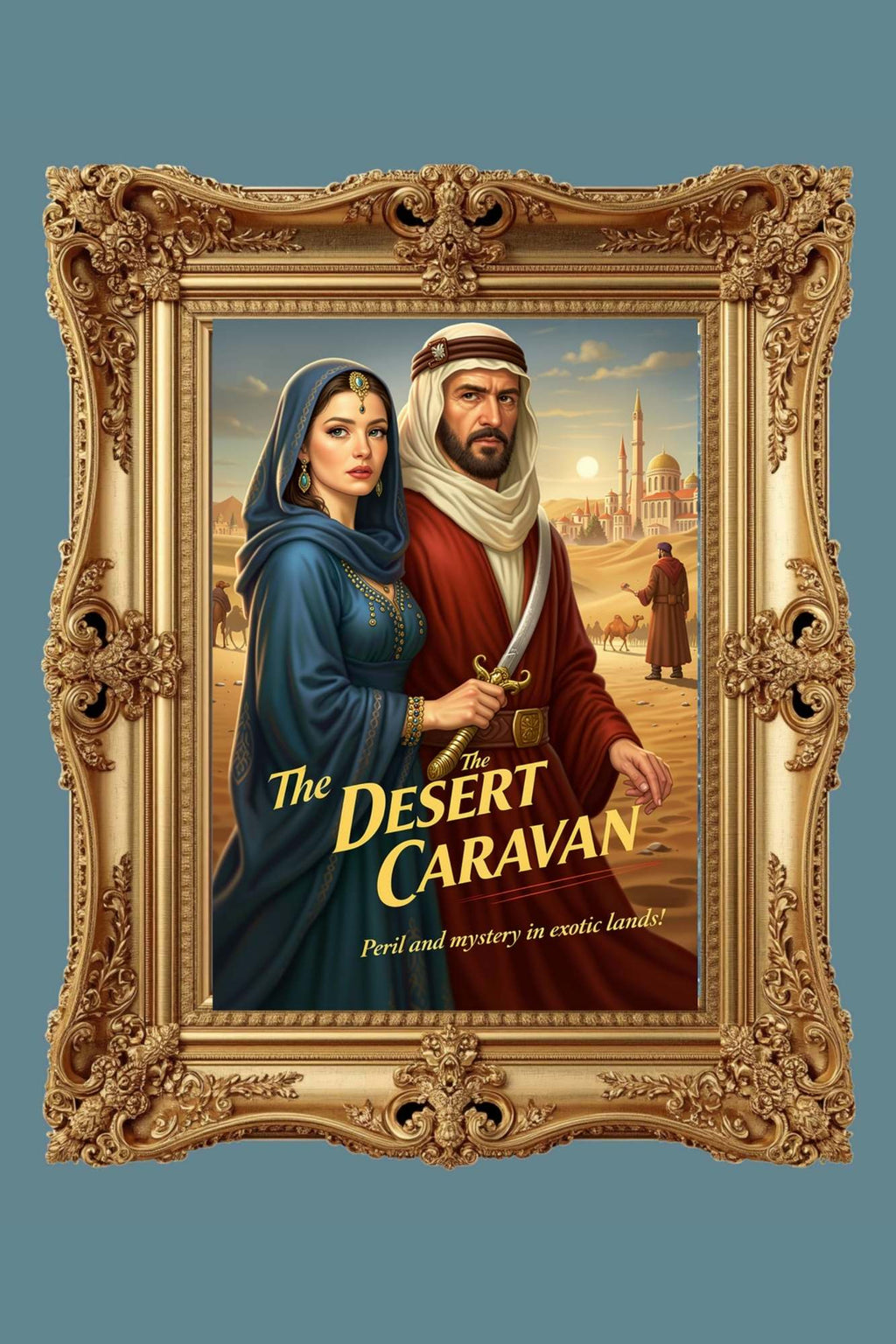 Desert Caravan Under Twilight Skies| Romantic And Danger In The Desert Art| Giclee Paper- Wood- Metal- Canvas