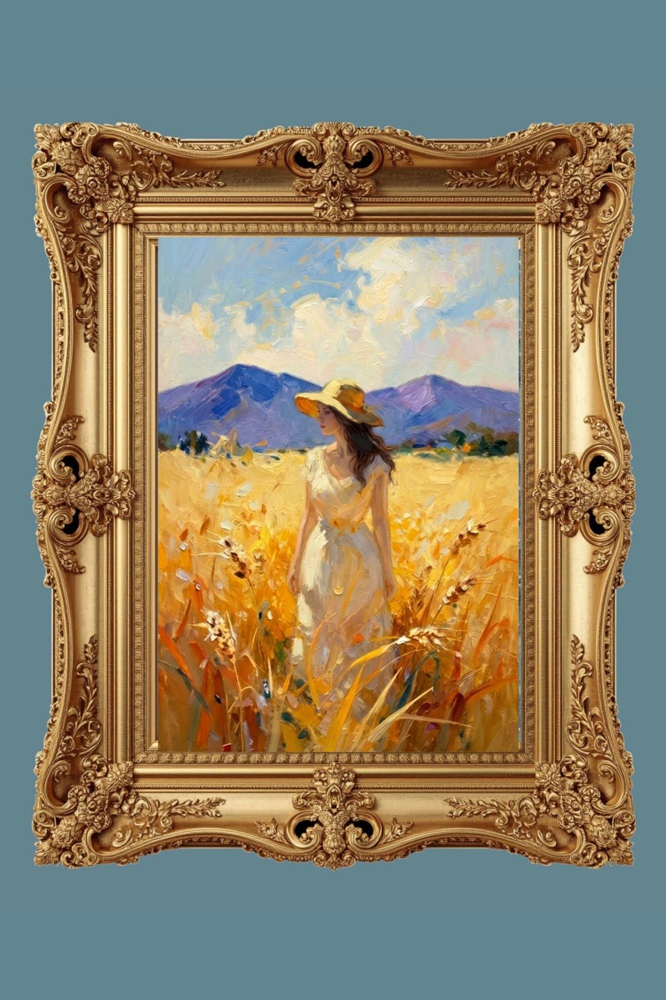 Where Summer Lingers | Wheat Field Prints |Vintage Style Farm Girl| Impressionist Landscape Print | Cottage Farmhouse Wall Art