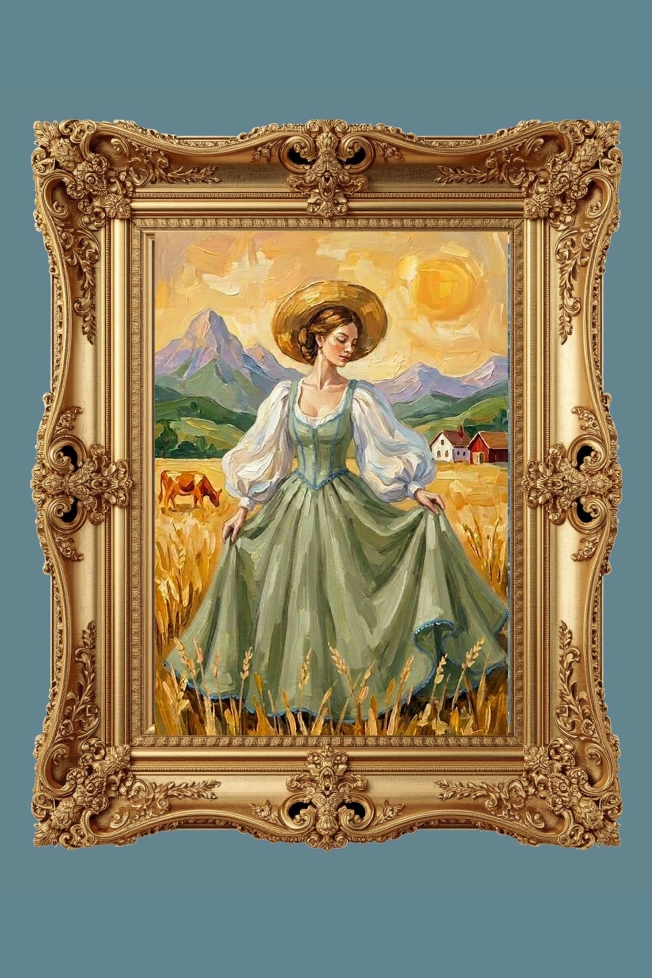Dancing In the Garden| Vintage Style Print| Farm Village Art| Giclee Paper- Wood- Metal- Canvas