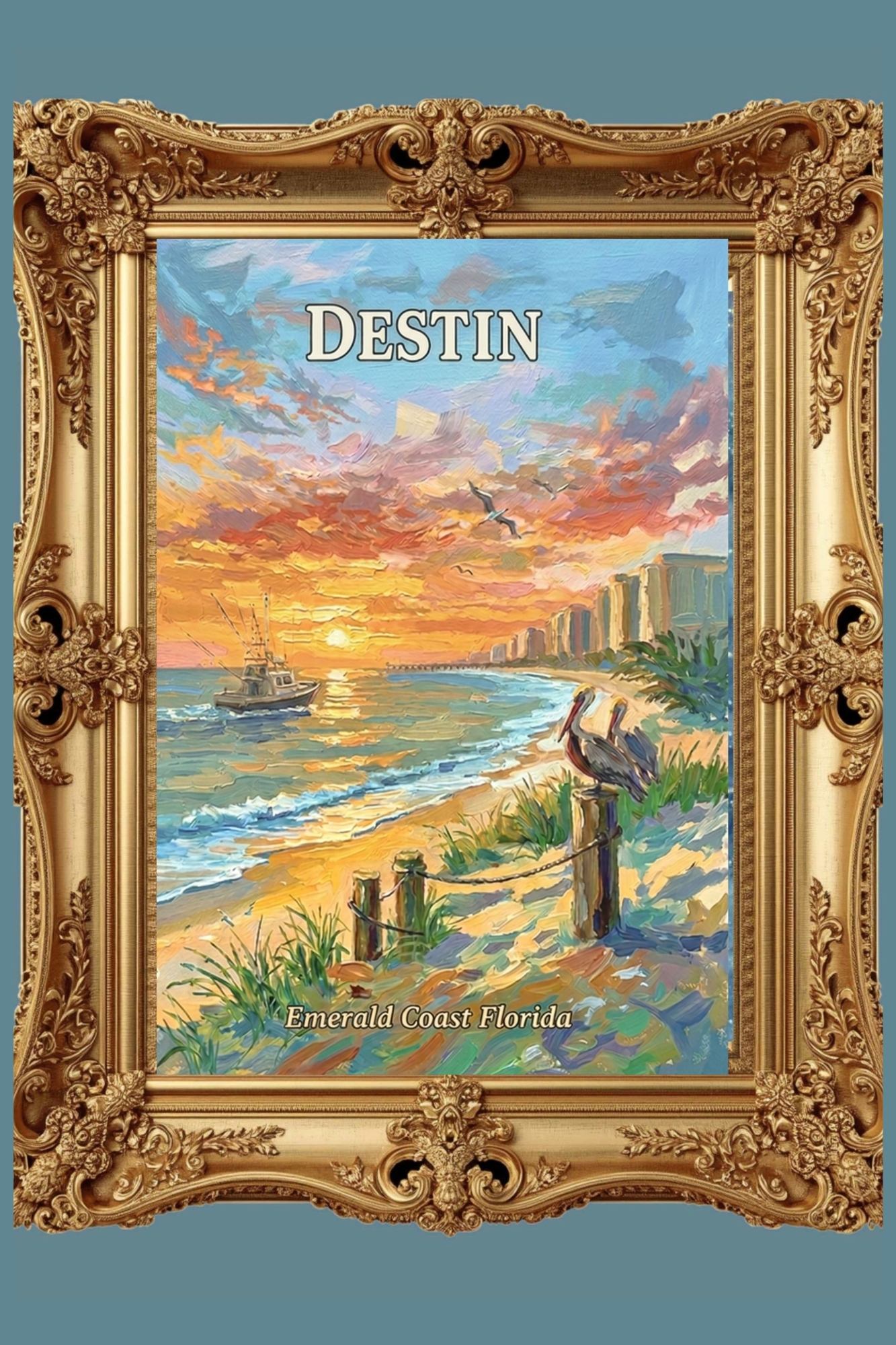 Emerald Coast Sunset In Destin| Travel Poster Art| Giclee Paper- Wood- Metal- Canvas