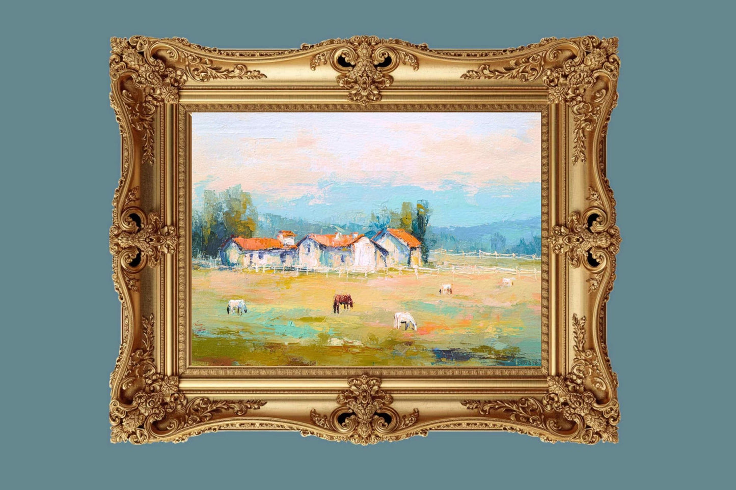 Tuscan Horse Farm at Dusk| Equestrian Print |Impressionist Art| Landscape Print| Giclée on Canvas, Wood, Metal, Fine Art Paper