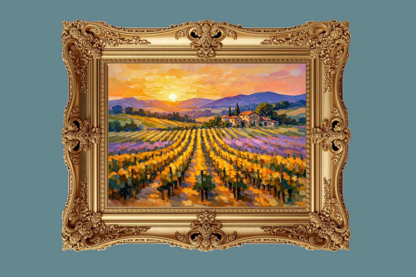 Golden French Vineyard at Sunset | Wine Country Art | Giclée Paper • Canvas • Birch Wood • Metal Panels