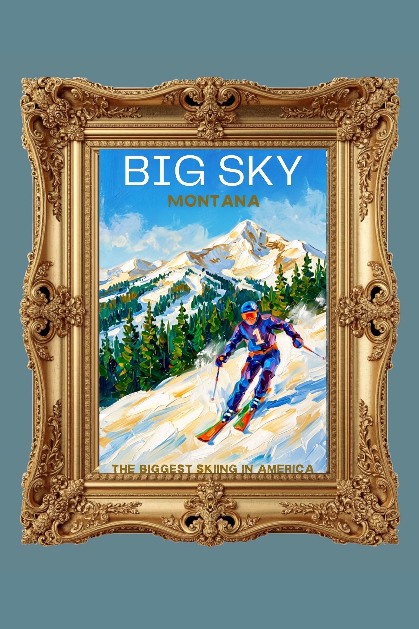 Big Sky Montana | Snow Print| The Biggest Skiing in America Travel Poster | Mountain Ski Resort| Giclée Print on Paper, Canvas, Wood, Metal