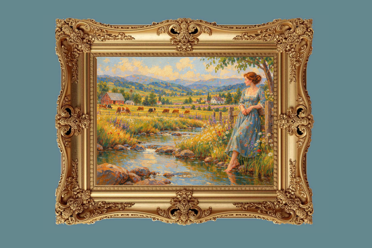 Barefoot Where The Wildflowers Grow | Vintage Farm Landscape Art | Giclee Paper • Wood • Metal • Canvas