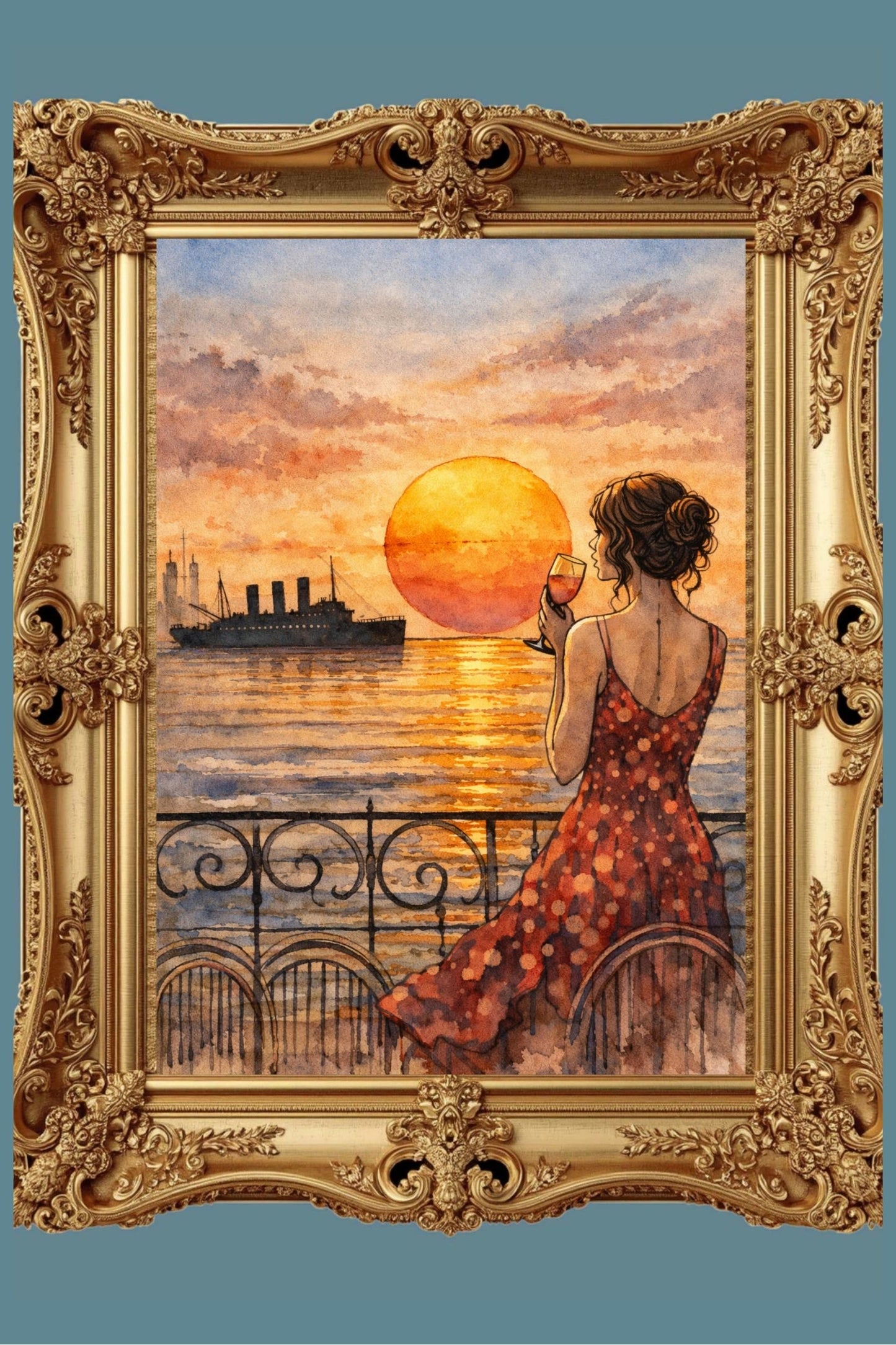 Sunset Views Of Caribbean Ship| Coastal Ocean Art. Giclee Paper- Wood- Metal- Canvas