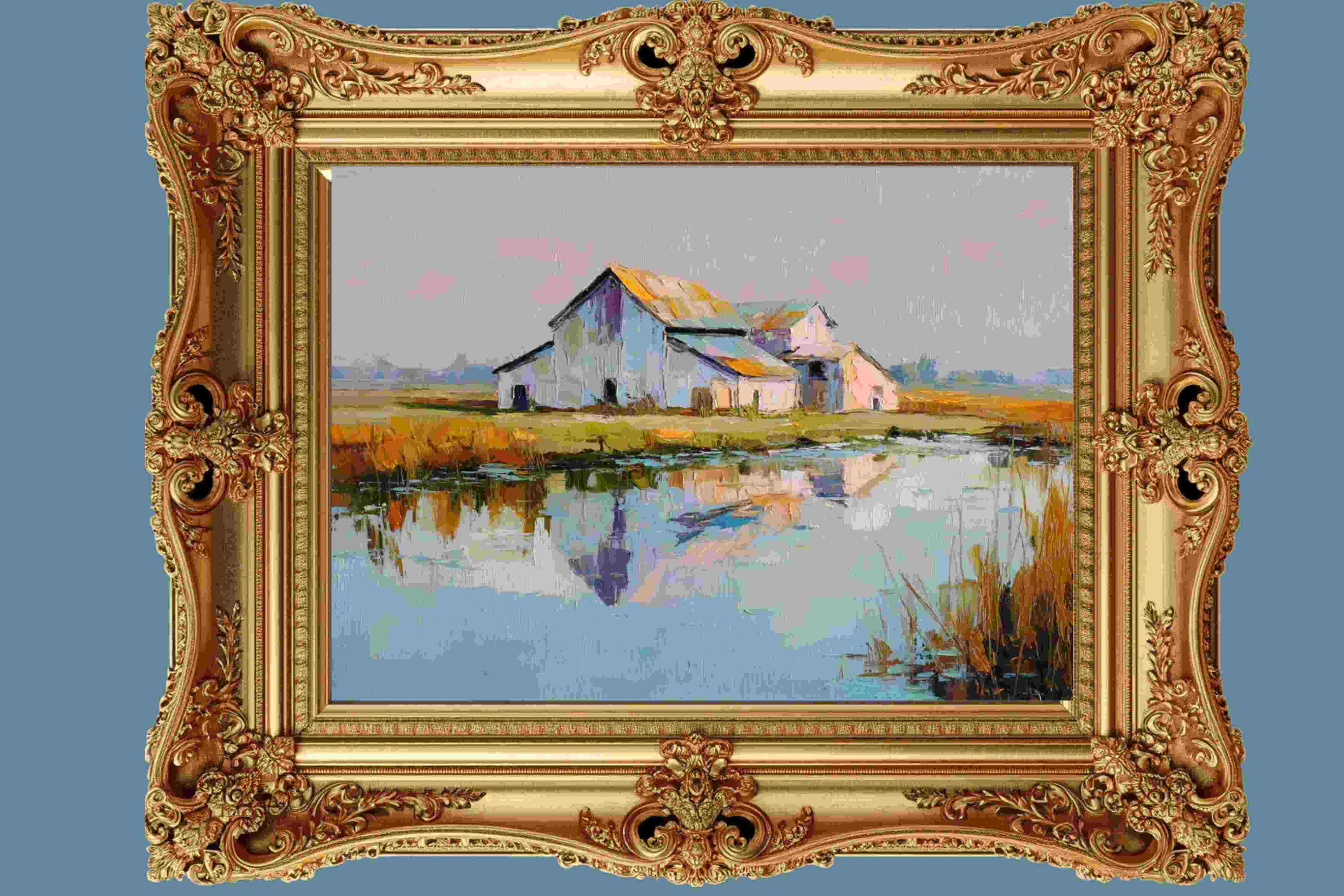 Still Water Farm | Impressionist Print| Barn Reflection Print| Farmhouse Art| Giclée on Canvas, Wood, Metal & Fine Art Paper