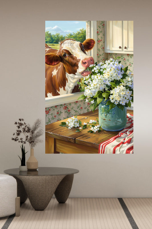 Mabel Cow Eating Lunch| Farmhouse Animal Art | Giclee Paper- Wood- Metal- Canvas