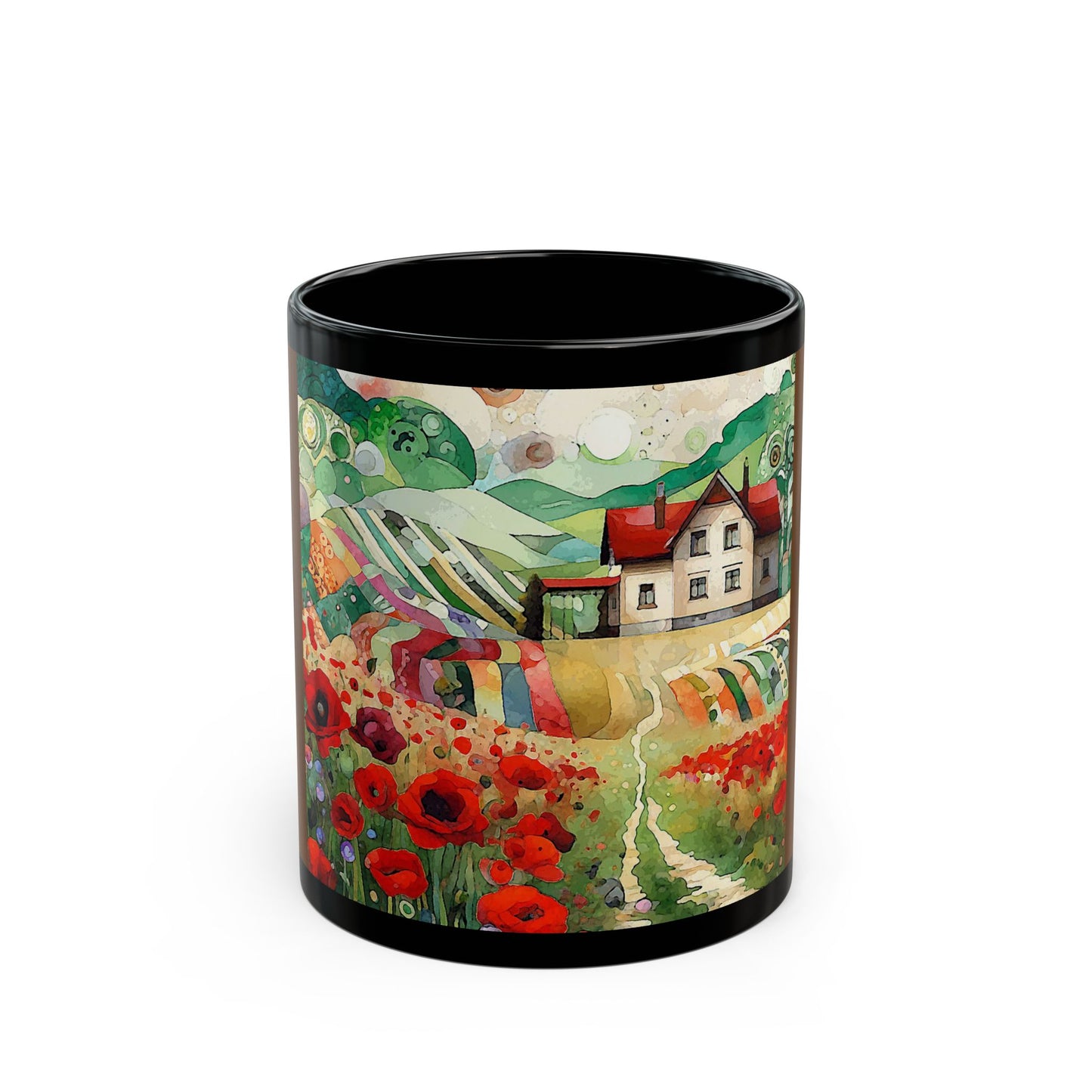 Poppy Hill House - 11 oz or 15 oz Ceramic Black Mugs