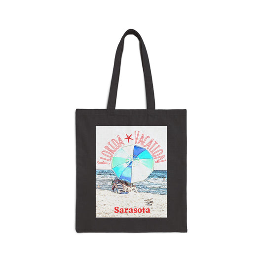 "Florida Vacation Sarasota" Stylish Cotton Canvas Tote Bag