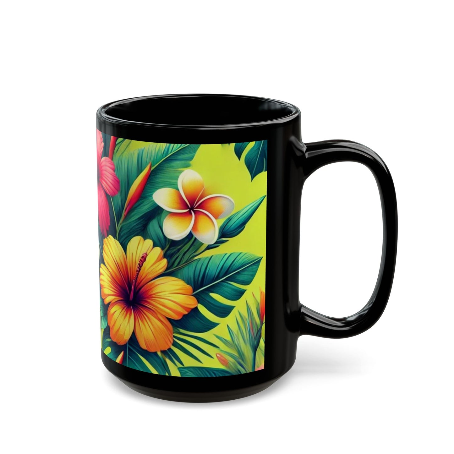 Tropical Florals - 11 oz or 15 oz Ceramic Black Mugs