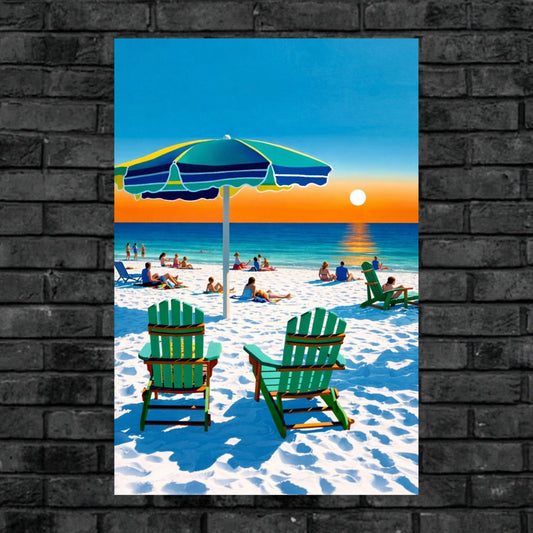 Beach Sunset With Adirondack Chairs| Beach Tropical Art| Giclee Paper- Wood- Metal- Canvas