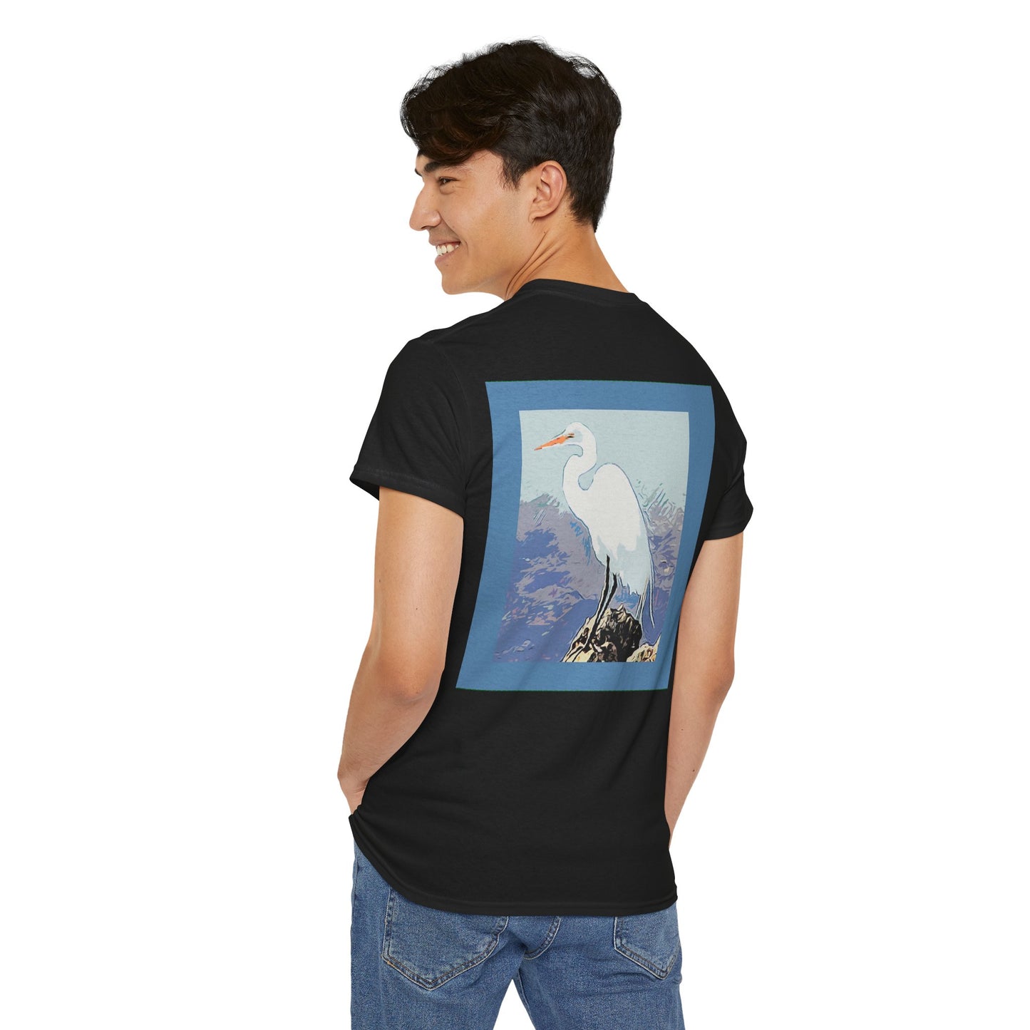 White Egret- Amazing Unisex Heavy Cotton Short Sleeve Tee Shirts!