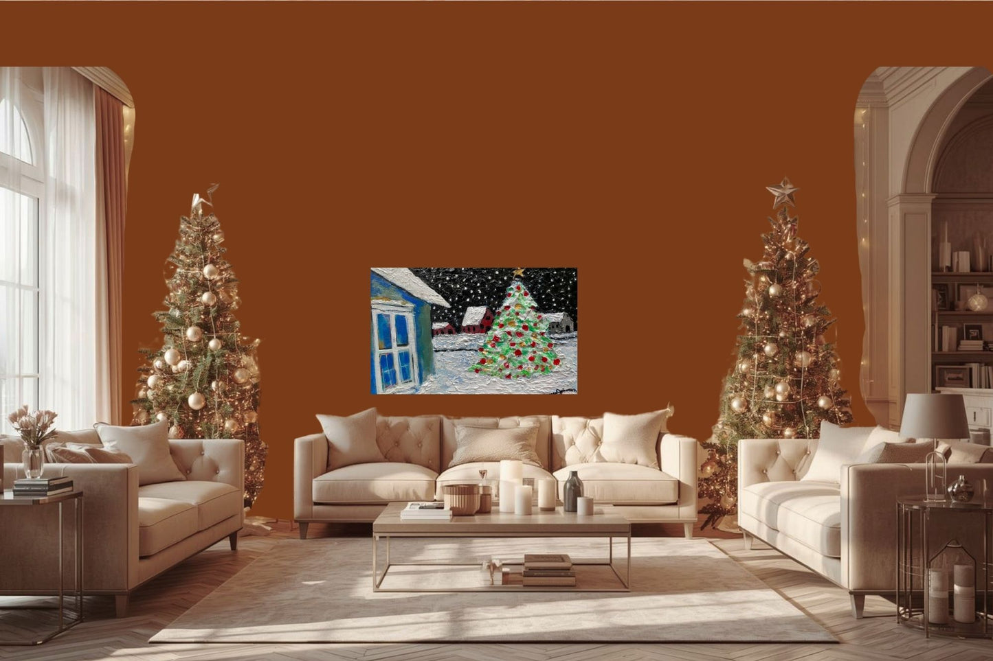 Country Christmas Morning| Merry Christmas| Vintage Style Art| Giclee Paper- Wood- Metal- Canvas