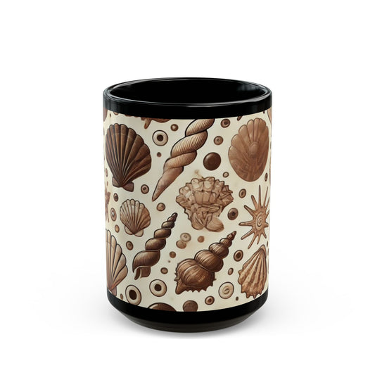 Brown Seashells- 11 oz or 15 oz Ceramic Black Mugs