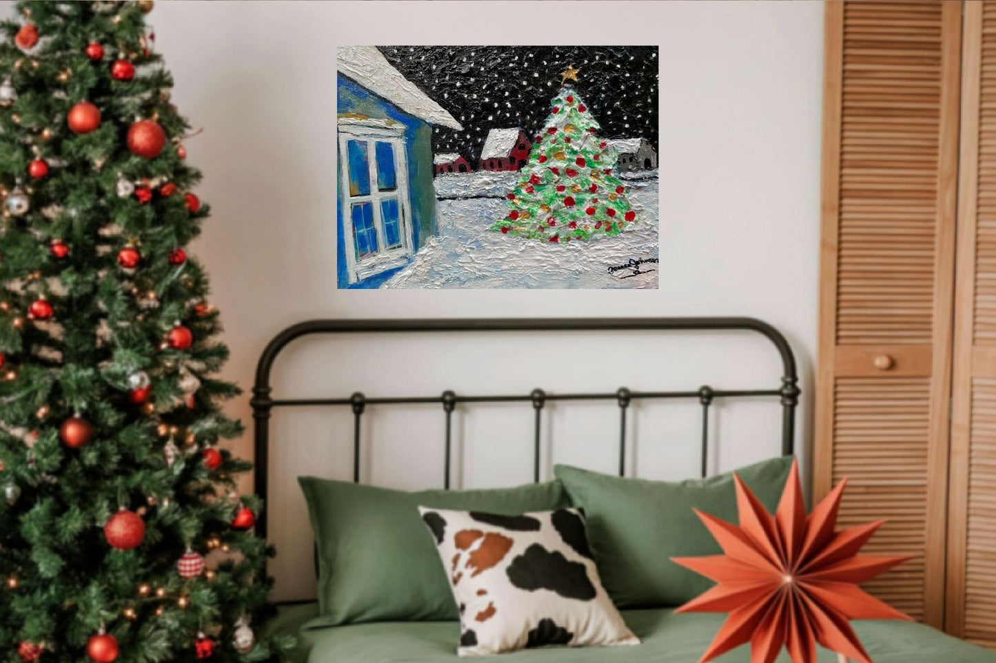 Country Christmas – 12 x 16x 0.5inch- Heavy Texture Acrylic and Mixed Media