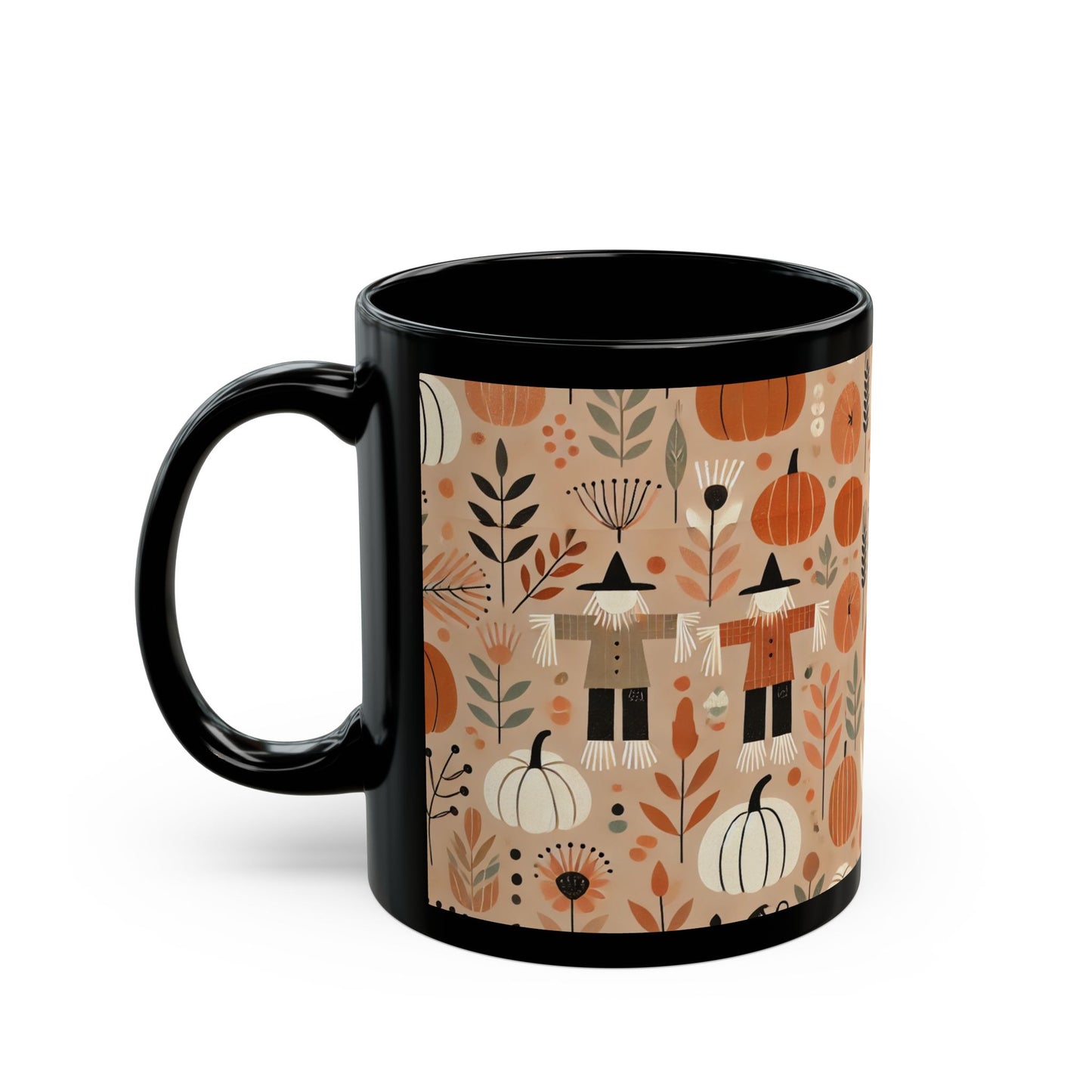 Autumn Pumpkins, Scarecrows - 11 oz or 15 oz Ceramic Black Mugs