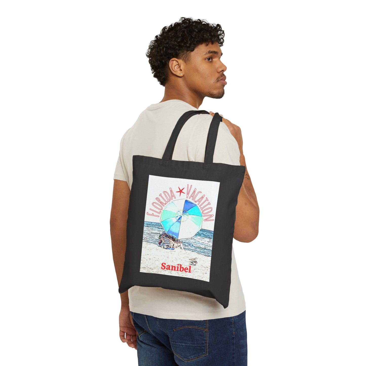 "Florida Vacation Sanibel" Stylish Cotton Canvas Tote Bag