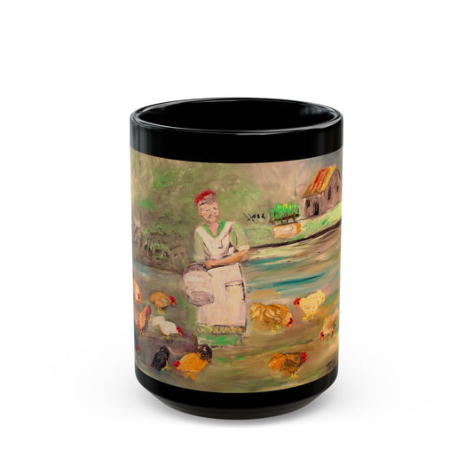 Feeding the Chickens- 11 oz or 15 oz Ceramic Black Mugs