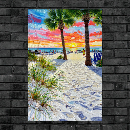 Peaceful Shores | Coastal Beach| Palm Tree Art| Giclee Paper- Wood- Metal- Canvas