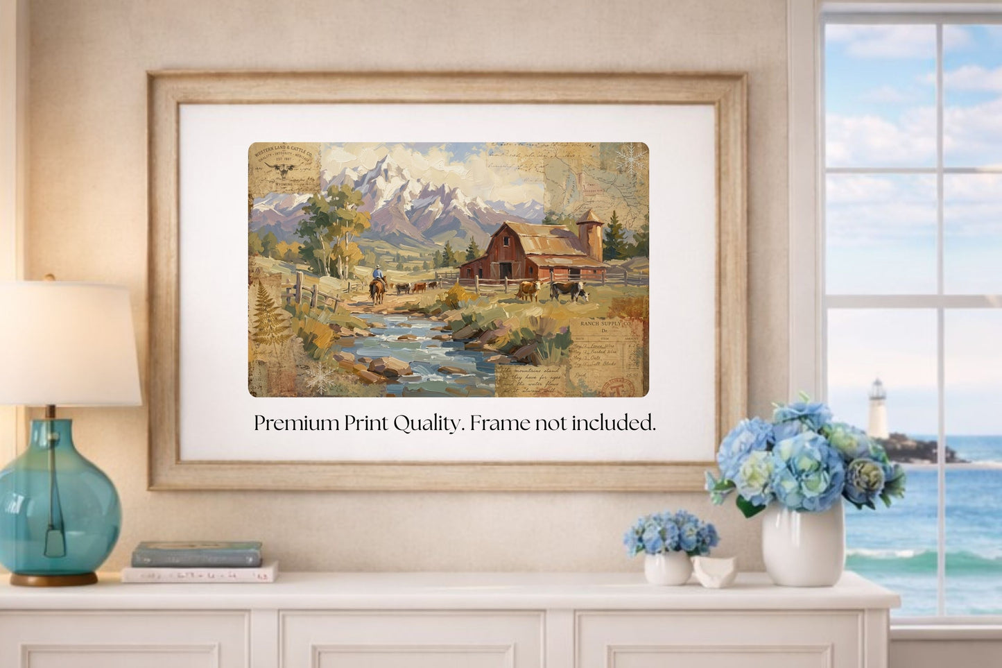 Rancher's Retreat| Rustic Ranch & Mountain Landscape Print | Western Farmhouse Giclée Print on Paper, Canvas, Wood & Metal