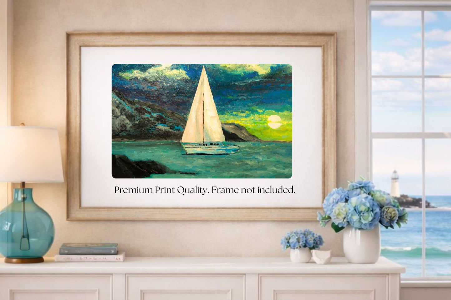 Sailing Past the Point | Original Teresa Johnson Coastal Sailboat Art | Ocean Seascape | Nautical Wall Decor | Giclée Paper • Wood • Metal • Canvas