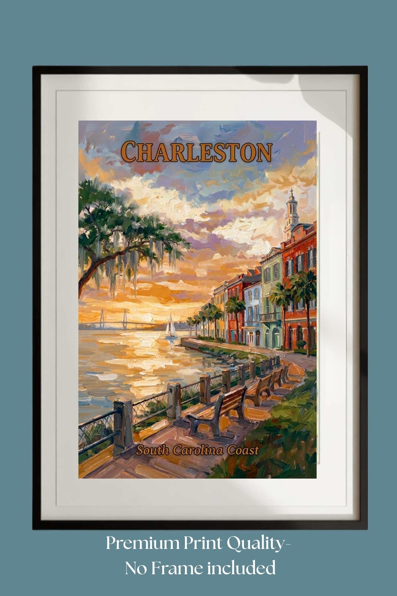 Charleston Sunset And Coastal Charm| US East Coast Art | Travel Poster|Prints Giclee Paper Giclee Canvas Birch Wood And Metal Panels