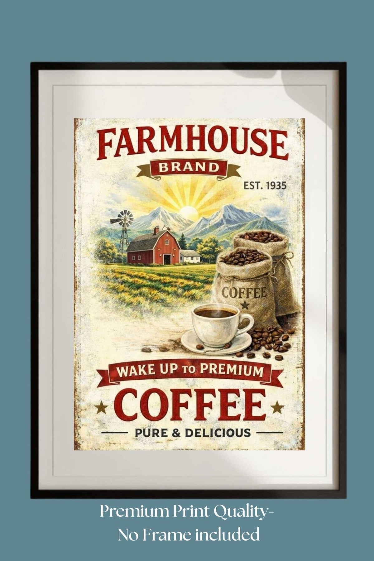 Farmhouse Morning Coffee | Vintage Coffee Sign Wall Art | Prints on Paper, Canvas, Wood or Metal