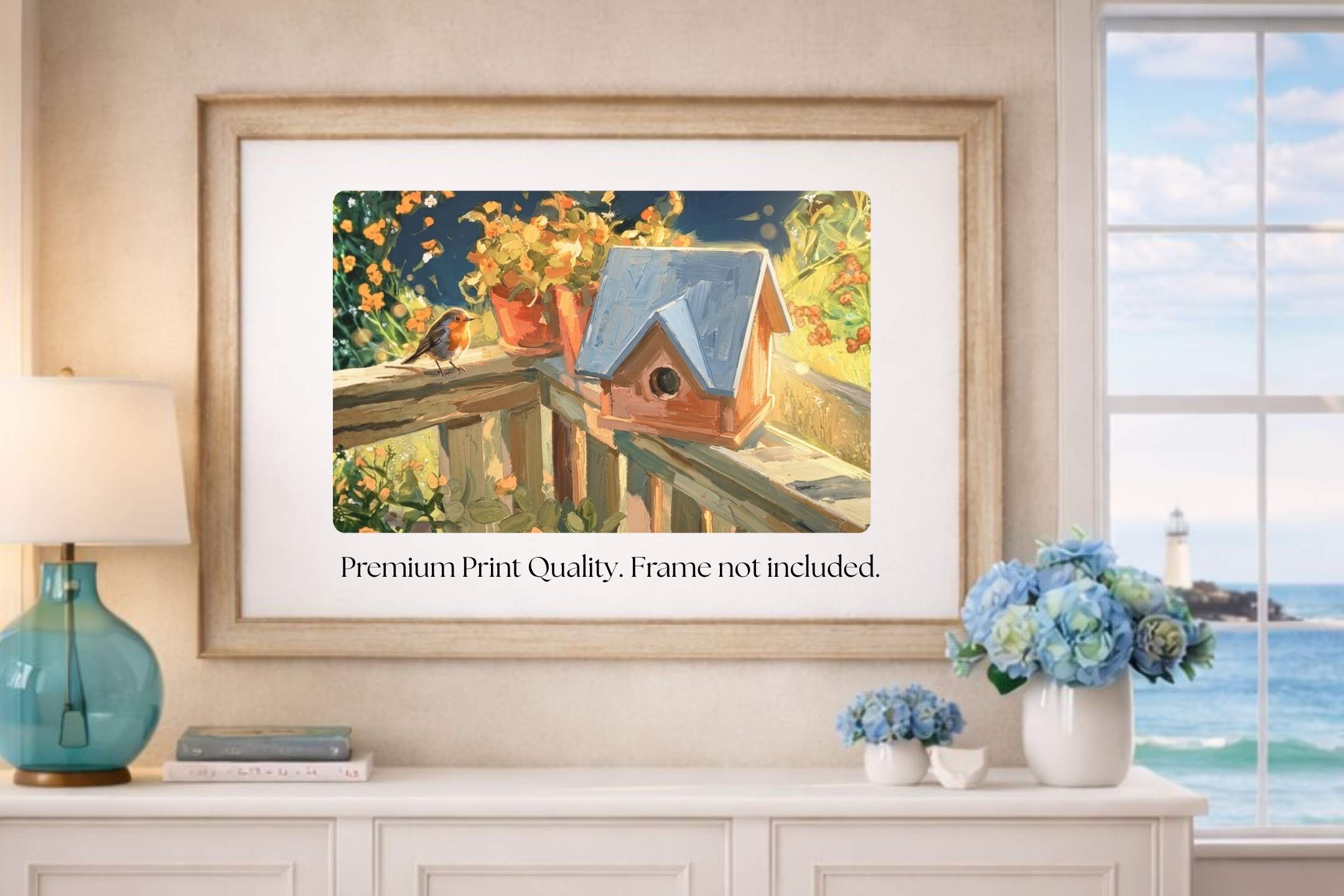 Deck Life | Charming Birdhouse Prints | Songbird Garden Art | Impressionist Cottage Garden Painting | Giclee on Paper. Wood, Metal Panels