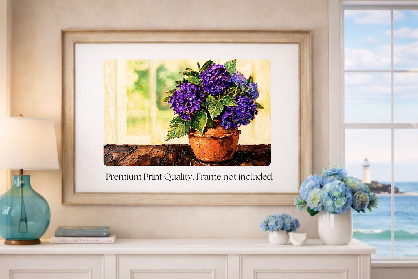 French Country Hydrangeas | Purple Hydrangea Floral Art Print | Cottage Garden Wall Decor | Giclée Paper, Canvas, Wood & Metal