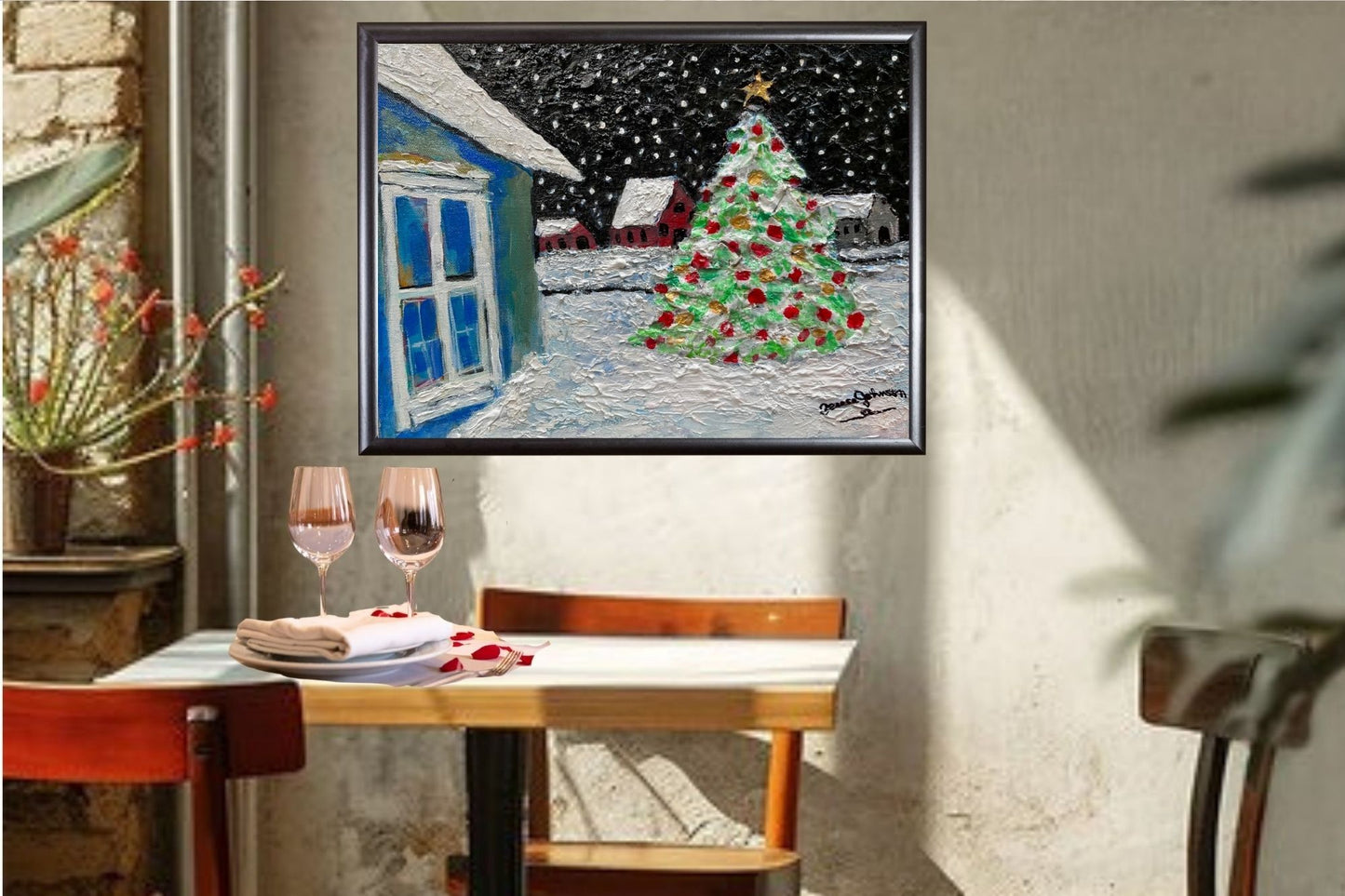 Country Christmas Morning| Merry Christmas| Vintage Style Art| Giclee Paper- Wood- Metal- Canvas