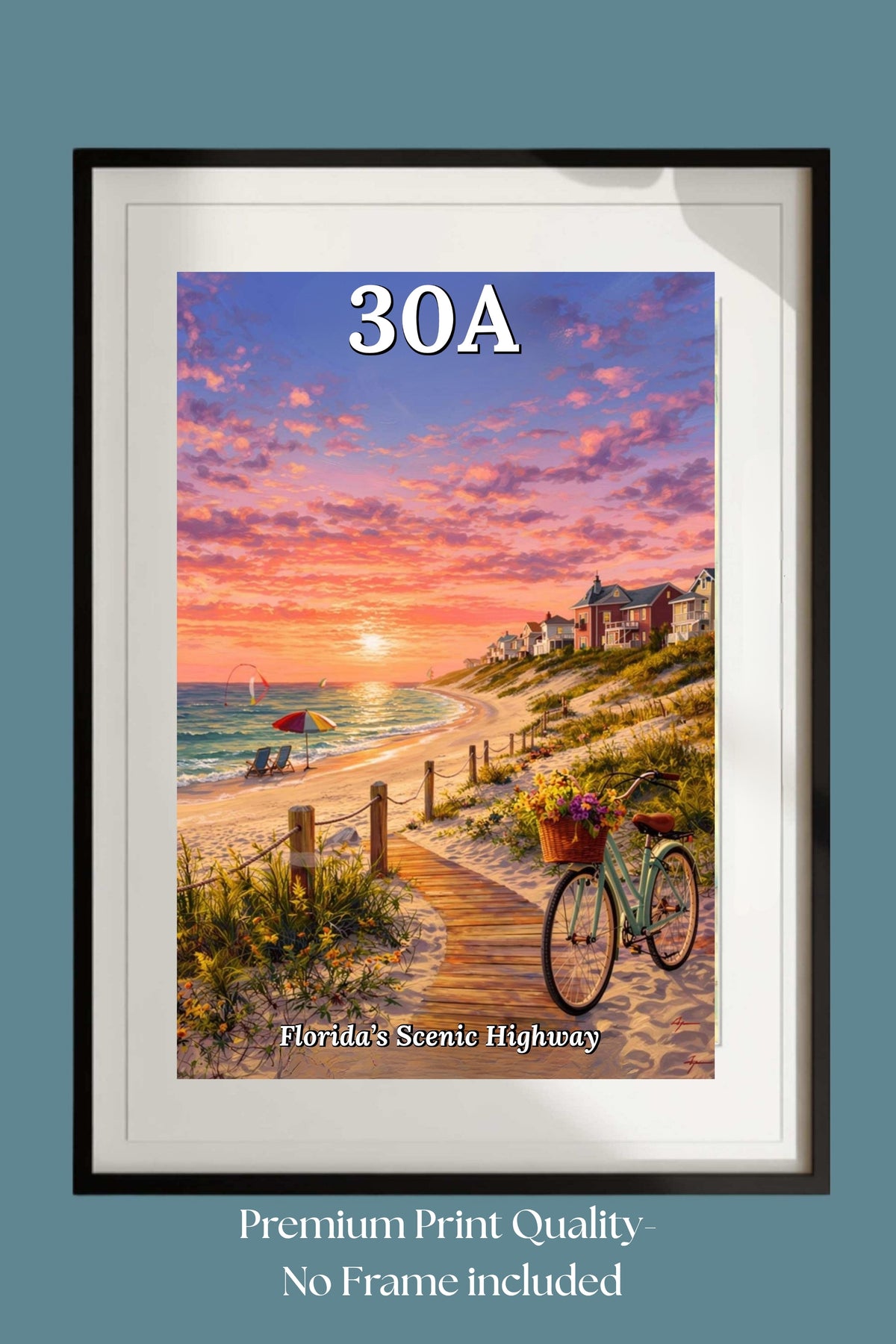 Bicycle Ride Along Florida 30A| Beach and Sunset Art| Travel Poster| Giclee Paper- Wood- Metal- Canvas