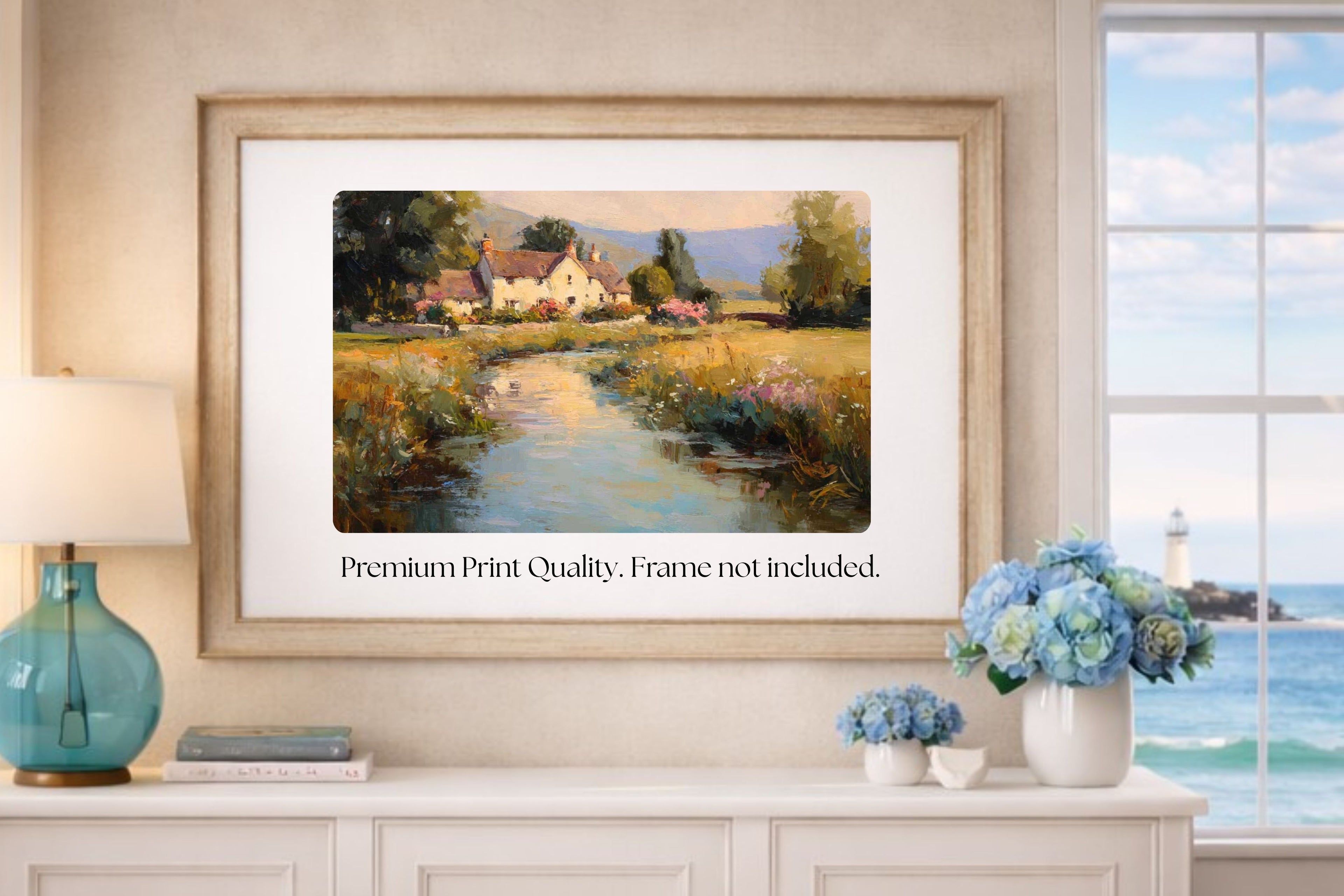 Whispering Brook Cottage | English Print| Cottage Landscape Print| Impressionist Country| Cottagecore Art| Giclee Paper- Wood- Metal- Canvas