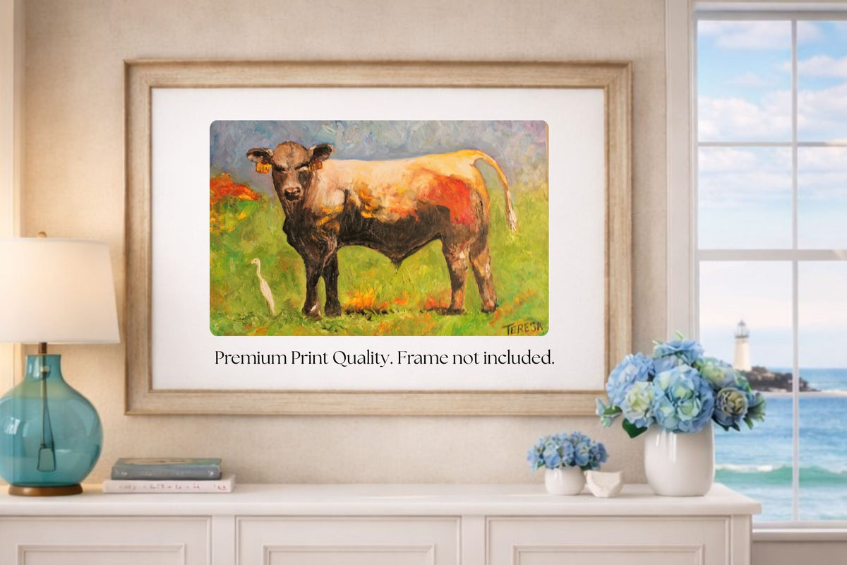 White Egret and the Bull|Cattle Farm| Animal Art| Giclee Paper- Wood- Metal- Canvas