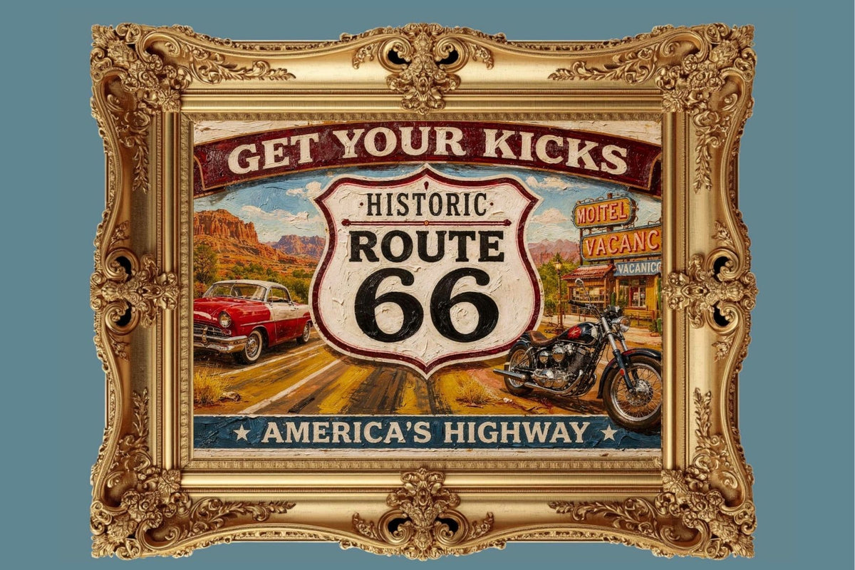 Historical Route 66 Vintage Sign| Prints, Canvas, Wood, or Metal Art