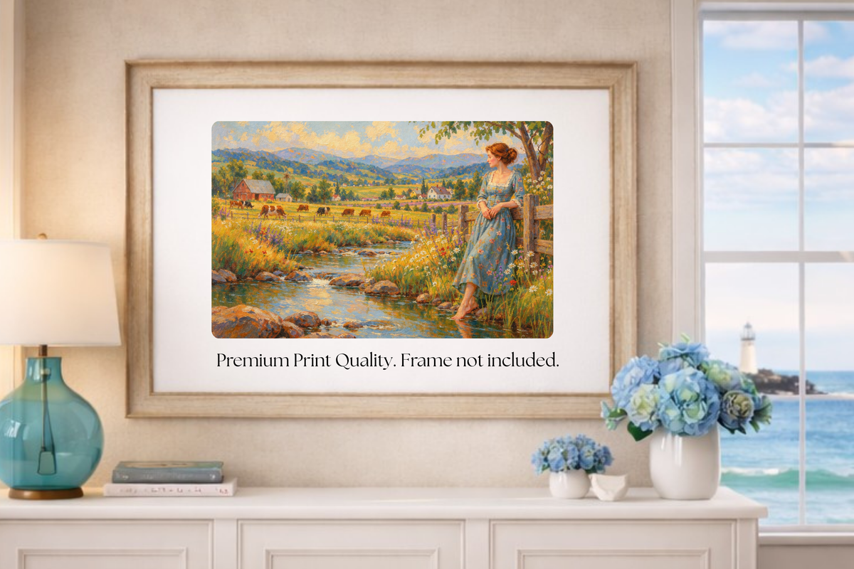 Barefoot Where The Wildflowers Grow | Vintage Farm Landscape Art | Giclee Paper • Wood • Metal • Canvas