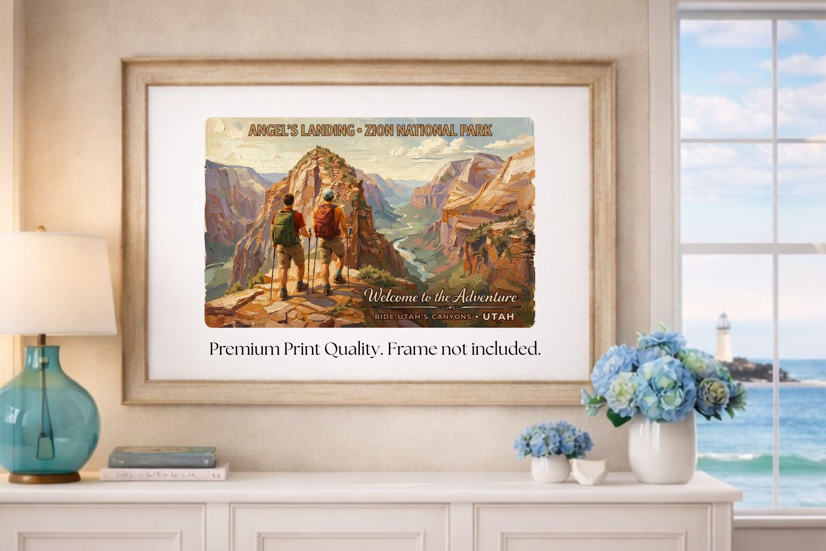 Angel's Landing, Zion National Park | Utah Travel Poster | Canyon Hiking Wall Art | Giclée Print on Paper, Canvas, Wood & Metal