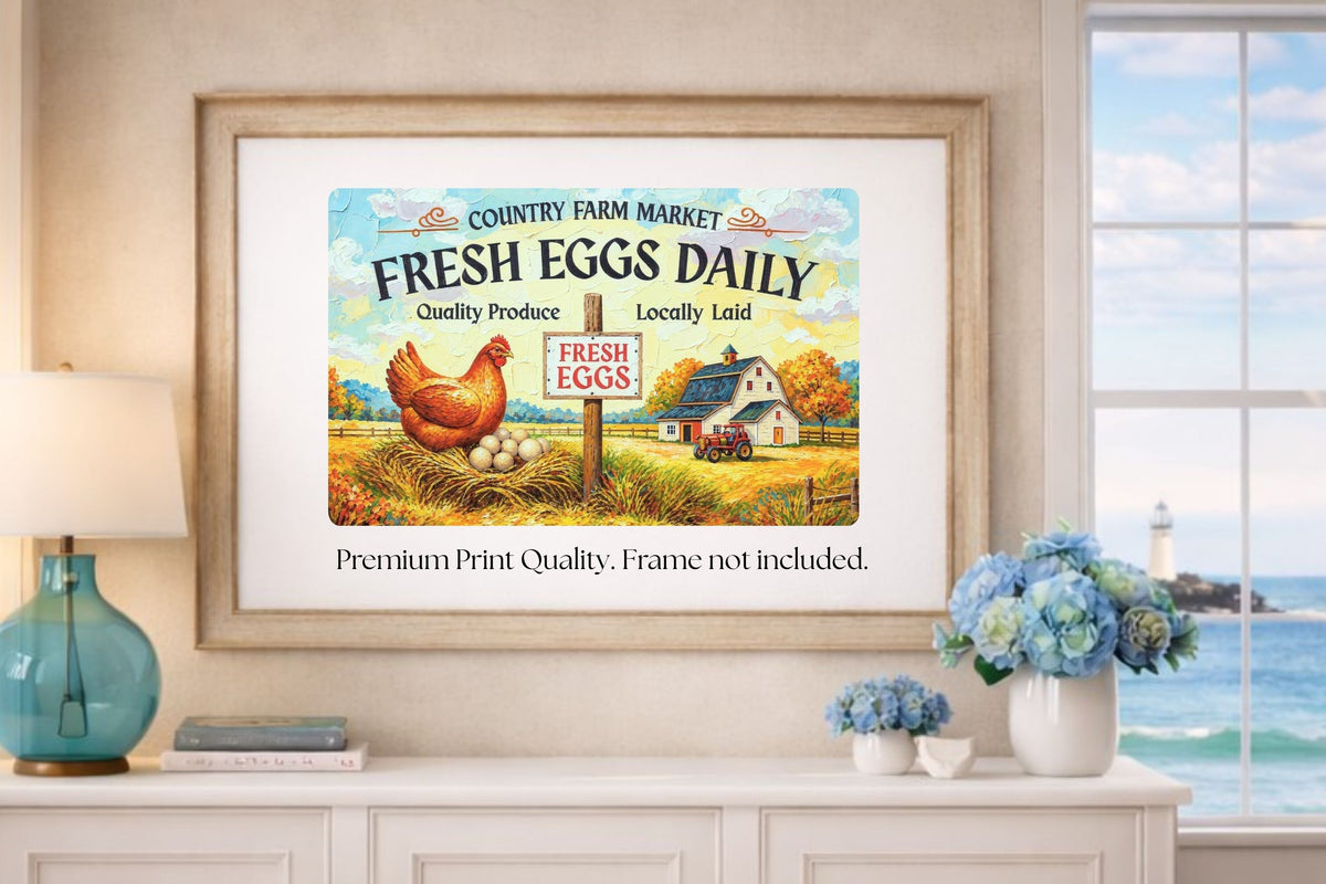 Rustic Farm Market Sign with Eggs| Farm Art Sign| Prints, Canvas, Wood, or Metal Art