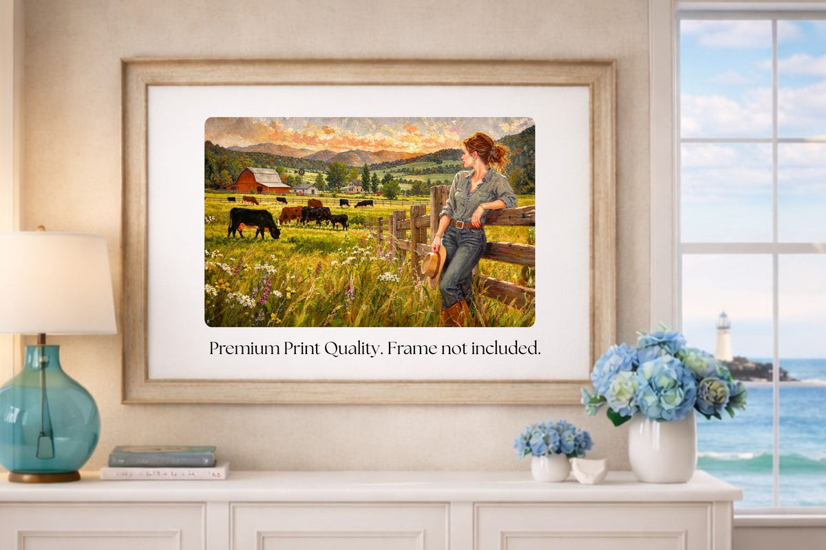 Where The Cattle Graze | Modern Farm Wife & Cattle Art | Giclee Paper • Canvas • Wood • Metal