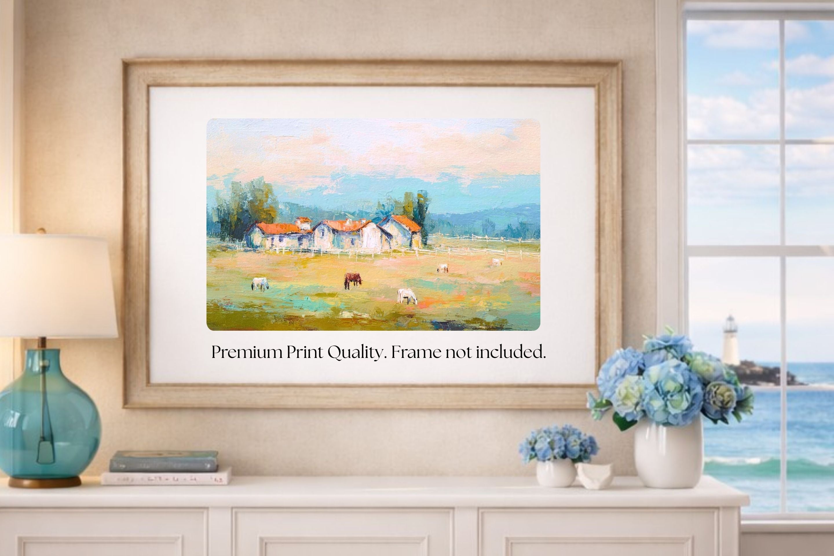 Tuscan Horse Farm at Dusk| Equestrian Print |Impressionist Art| Landscape Print| Giclée on Canvas, Wood, Metal, Fine Art Paper