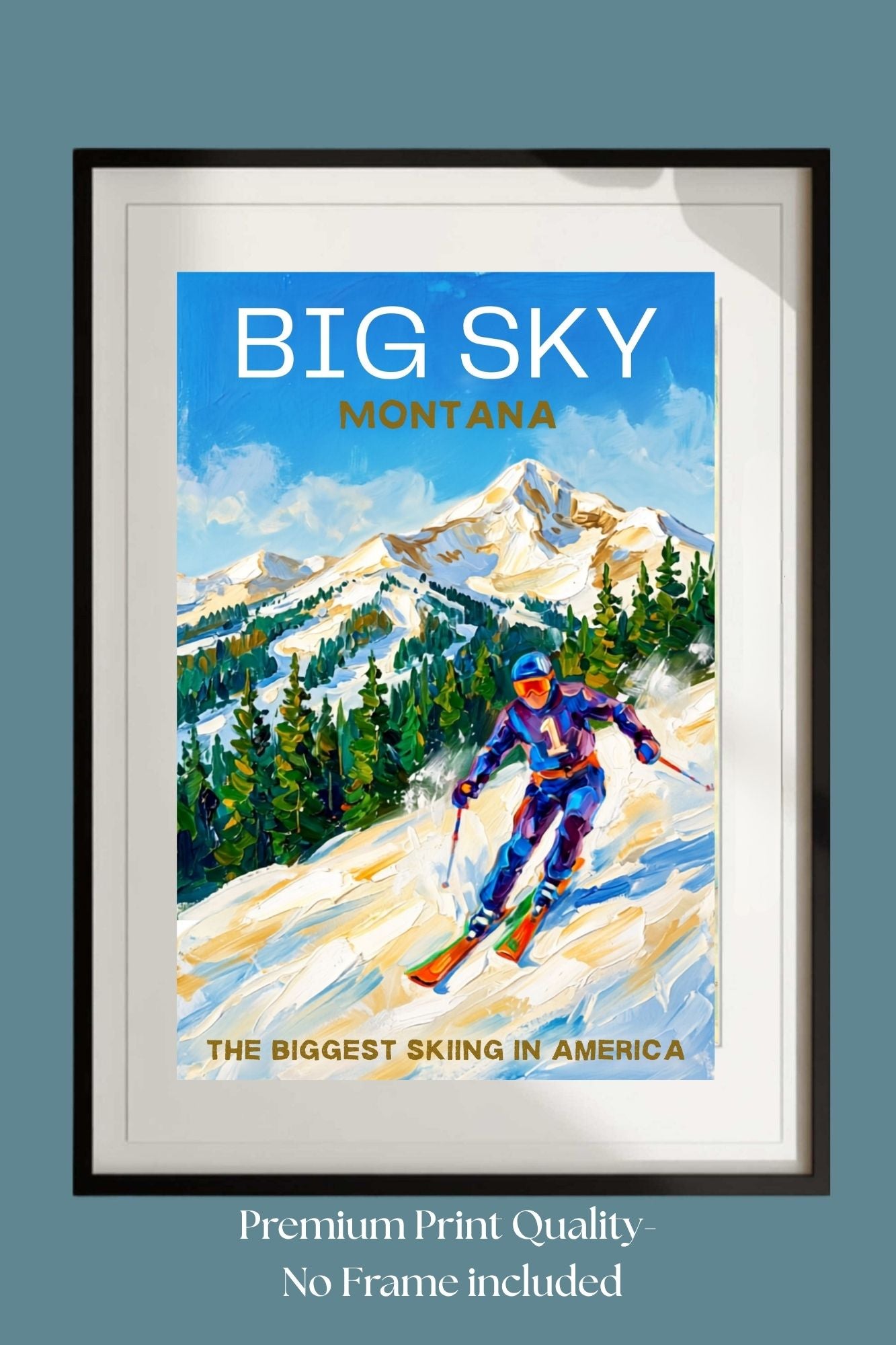 Big Sky Montana | Snow Print| The Biggest Skiing in America Travel Poster | Mountain Ski Resort| Giclée Print on Paper, Canvas, Wood, Metal
